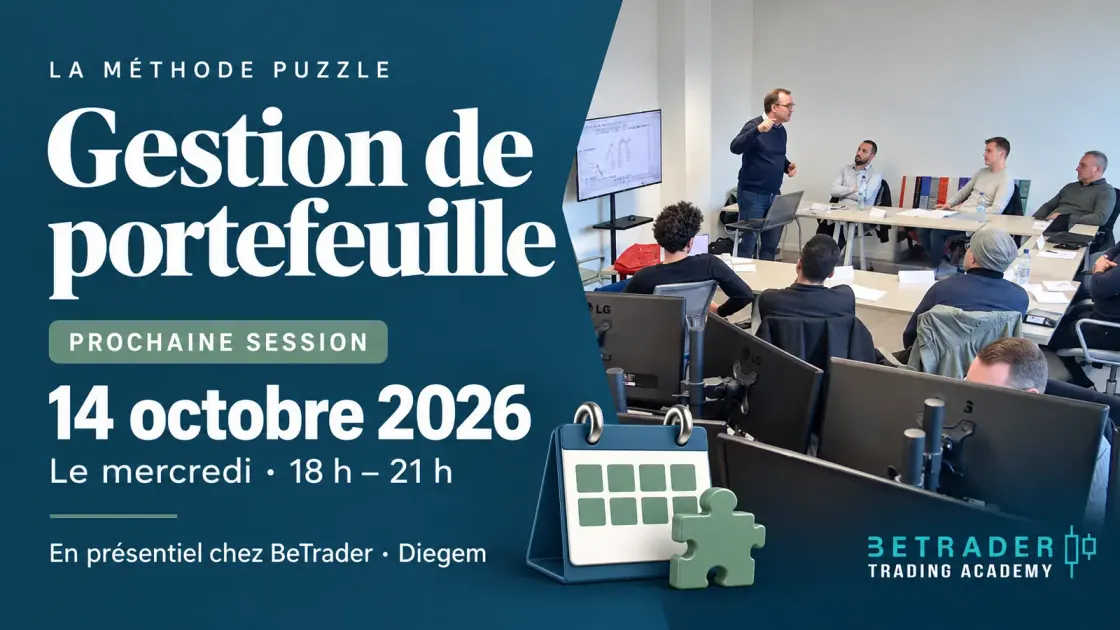 Visuel de la formation Gestion de portefeuille, session du 14 octobre 2026 chez BeTrader Academy à Diegem.
